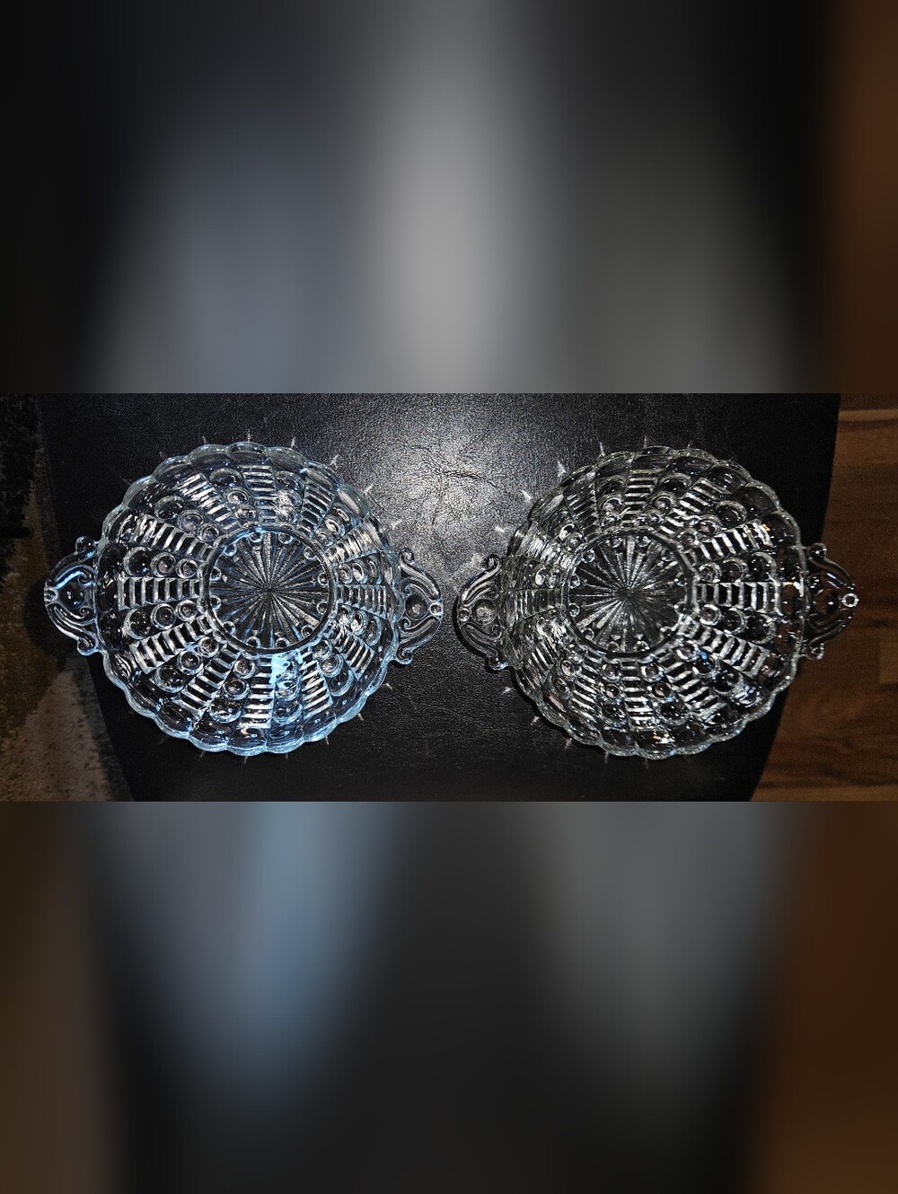 Set of 2 Vintage Anchor Hocking Clear Bubble Glass Serving Bowl W/Handles 7 1/2"